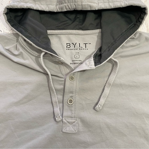 BYLT Premium Basics Men’s Lux Light Gray Hooded Long-Sleeve Henley Large - Picture 2 of 7